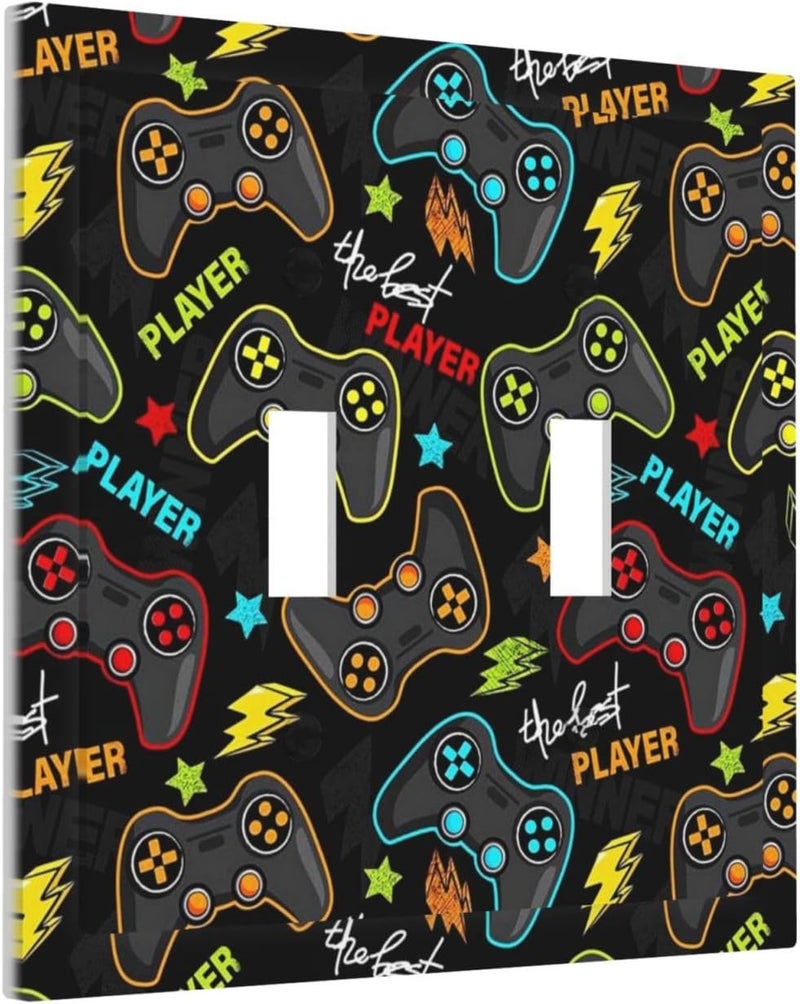 IOFNG Kid Boys Gamer Gaming Game 2 Gang Double Toggle Light Switch Cover Electric Wall Plate Electrical Faceplate for Bathroom Home Living Room Jumbo Size Decor - Image 2
